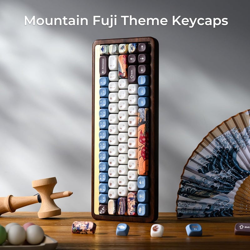 OHY XVX MOA Profile Keycaps Set, Japanese Mount FujiTheme 132 - Key White & Blue Custom Keycaps with PBT + Frosted Translucent PC Material for ANSI Layout Mechanical Keyboards- - Musashi Senju - Image 2